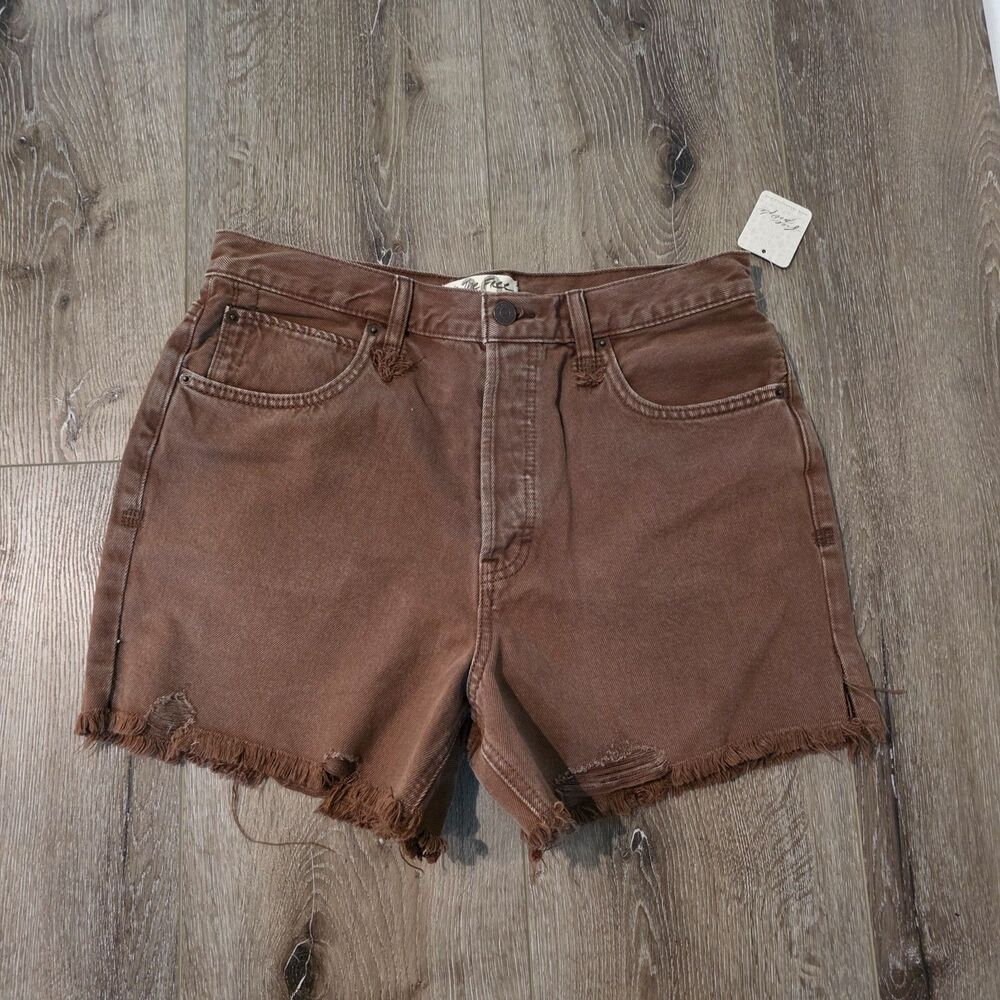 Free People We the Free Brown Women's Frayed Cutoff Shorts Size 30 NWT